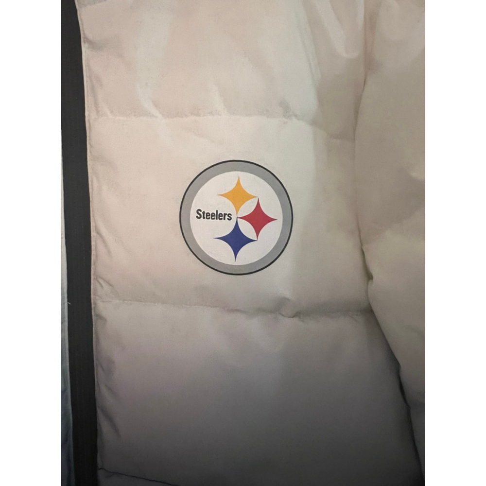 NWT NFL Steelers Puffer Jacket Women’s Size S Black & White Ombre - Picture 3 of 15